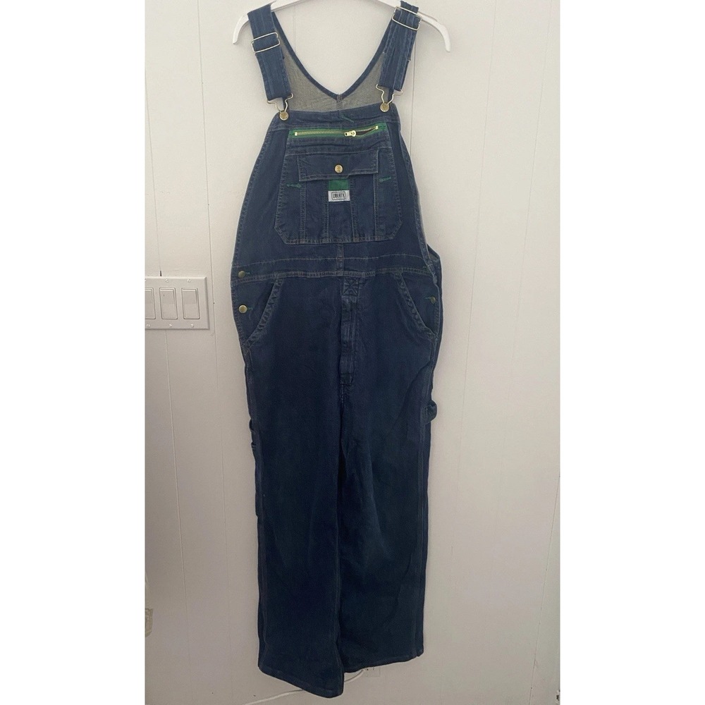 Liberty Mens Medium Blue Denim Bib Overalls Green Zipper Workwear